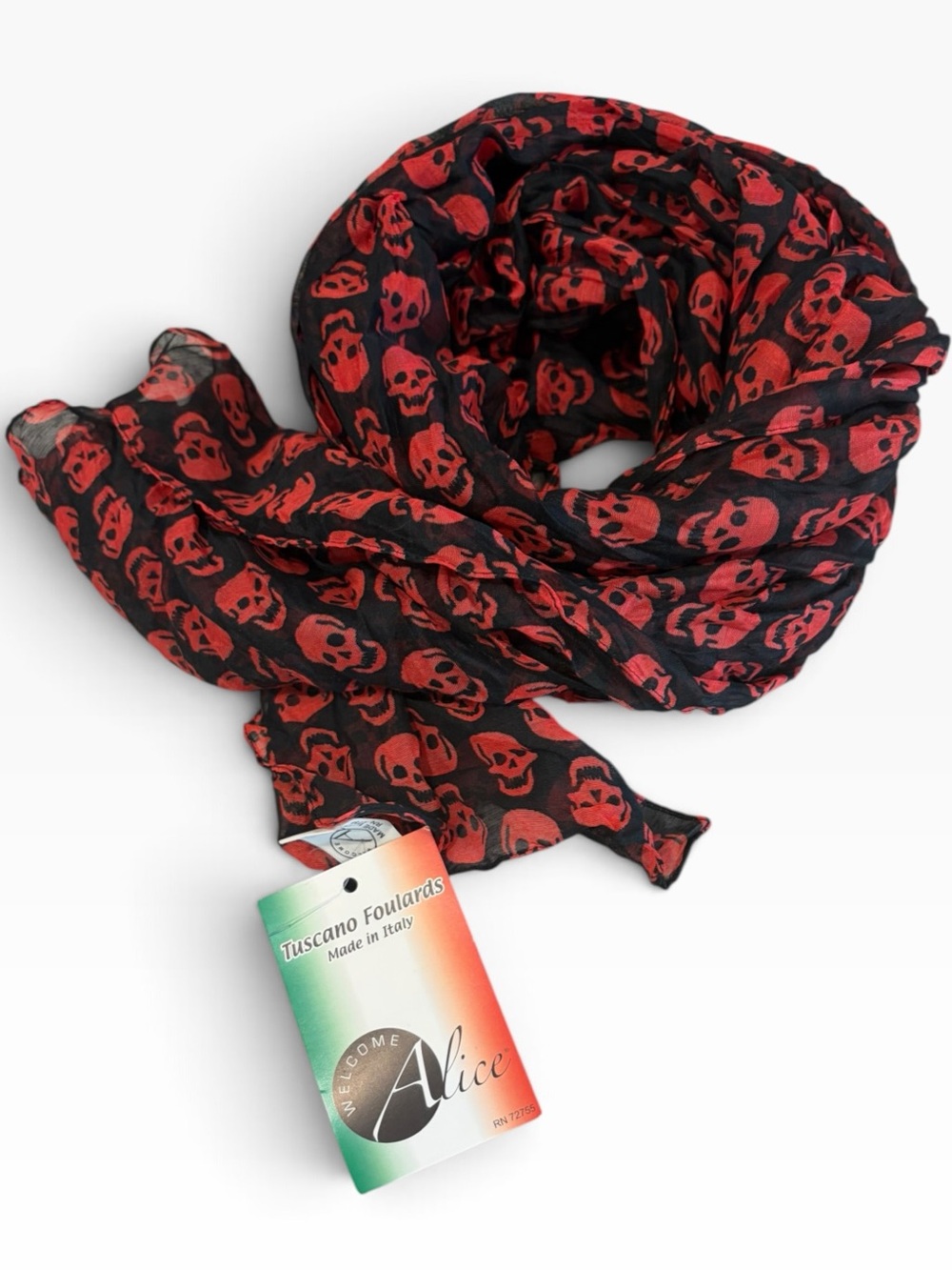 NWT Skull Print 💀 Sheer Scarf Made in Italy